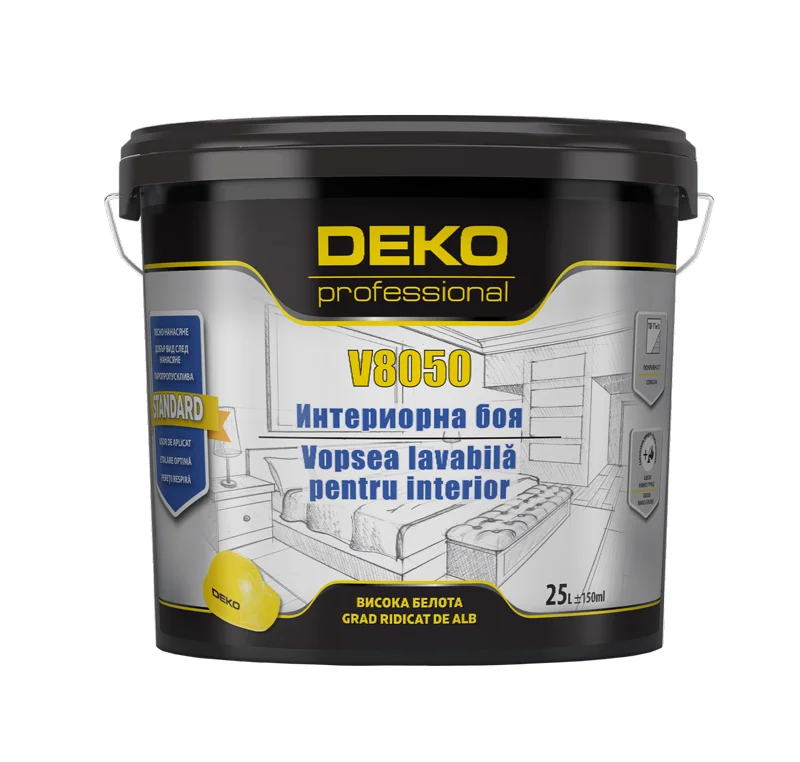 DEKO V8050 vopsea super-lavabila alba pentru interior 15 L DEKO V8050 vopsea super-lavabila alba pentru interior 25 L - imagine 1