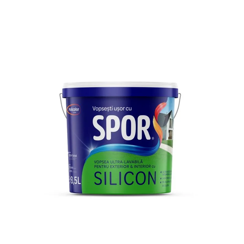 SPOR vopsea ultra-lavabila alba pt exterior si interior cu silicon SPOR vopsea ultra-lavabila alba pentru exterior si interior cu Silicon 8.5 L - imagine 1